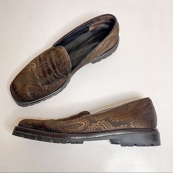 Donald J Pliner Brown Paisley Lug Sole Loafers 8.5 - Picture 1 of 9